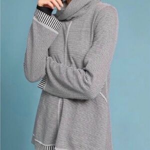 Anthropologie Maeve Gray and White Striped Cowl Neck Top
